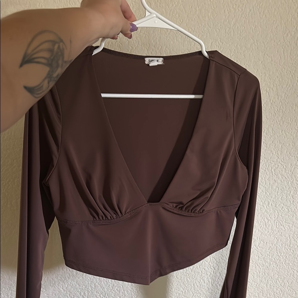 Garage Brown Long Sleeve Crop Top